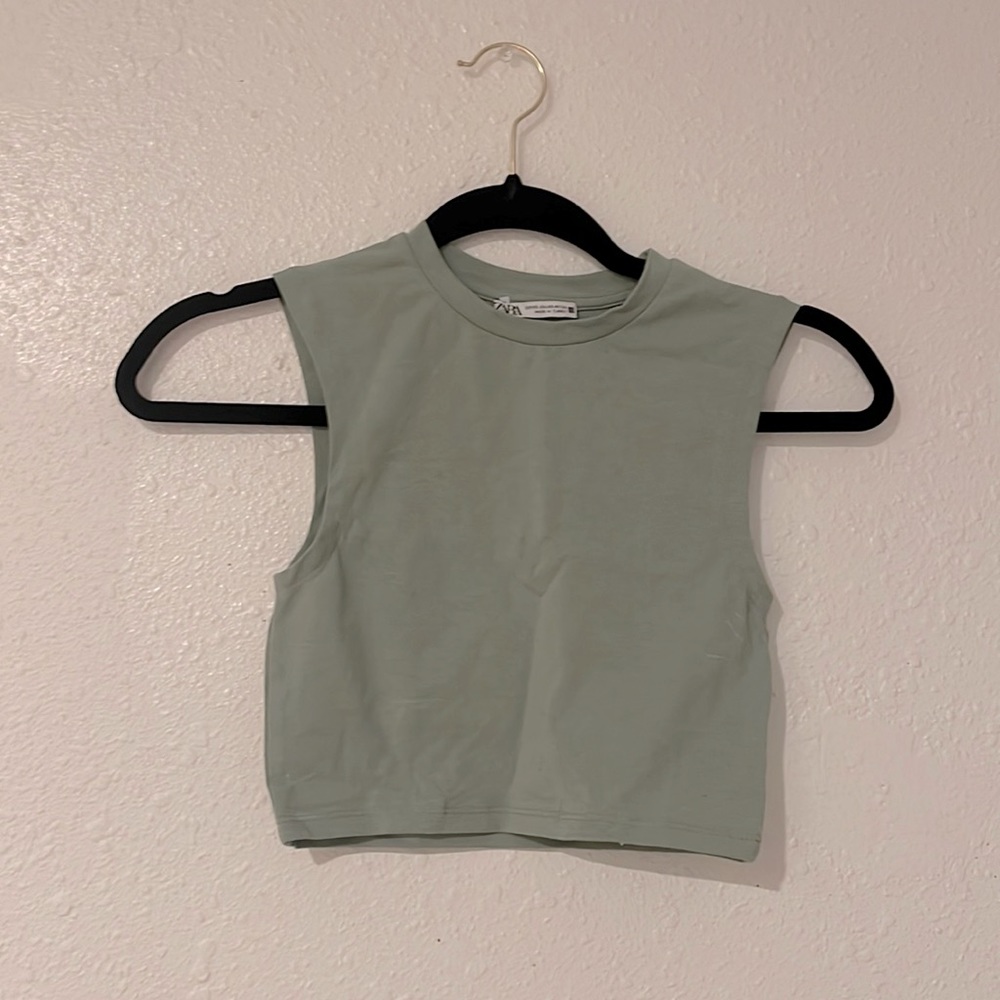 Sage Green Cropped Muscle Tank